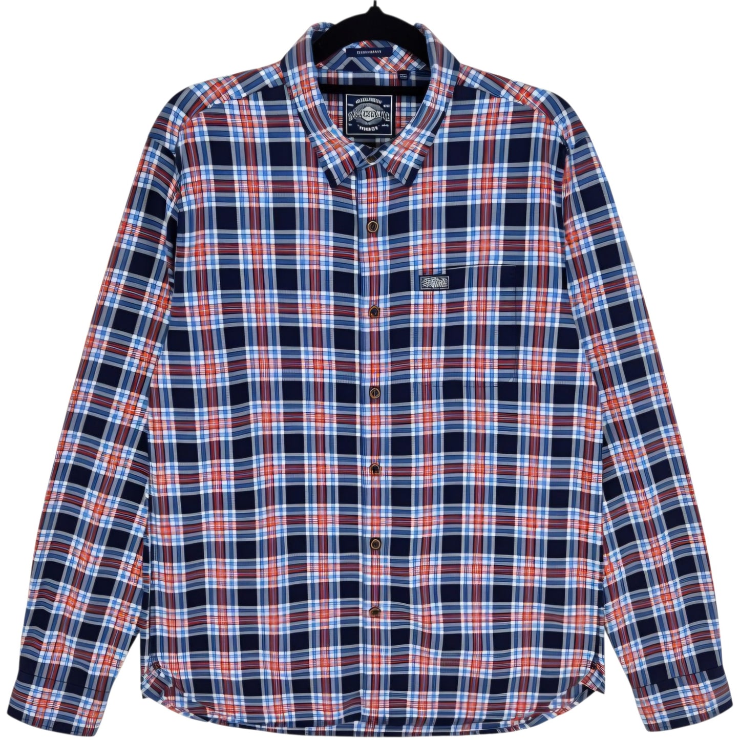 Superdry Blue & Orange Checkered Dress Shirt Size L