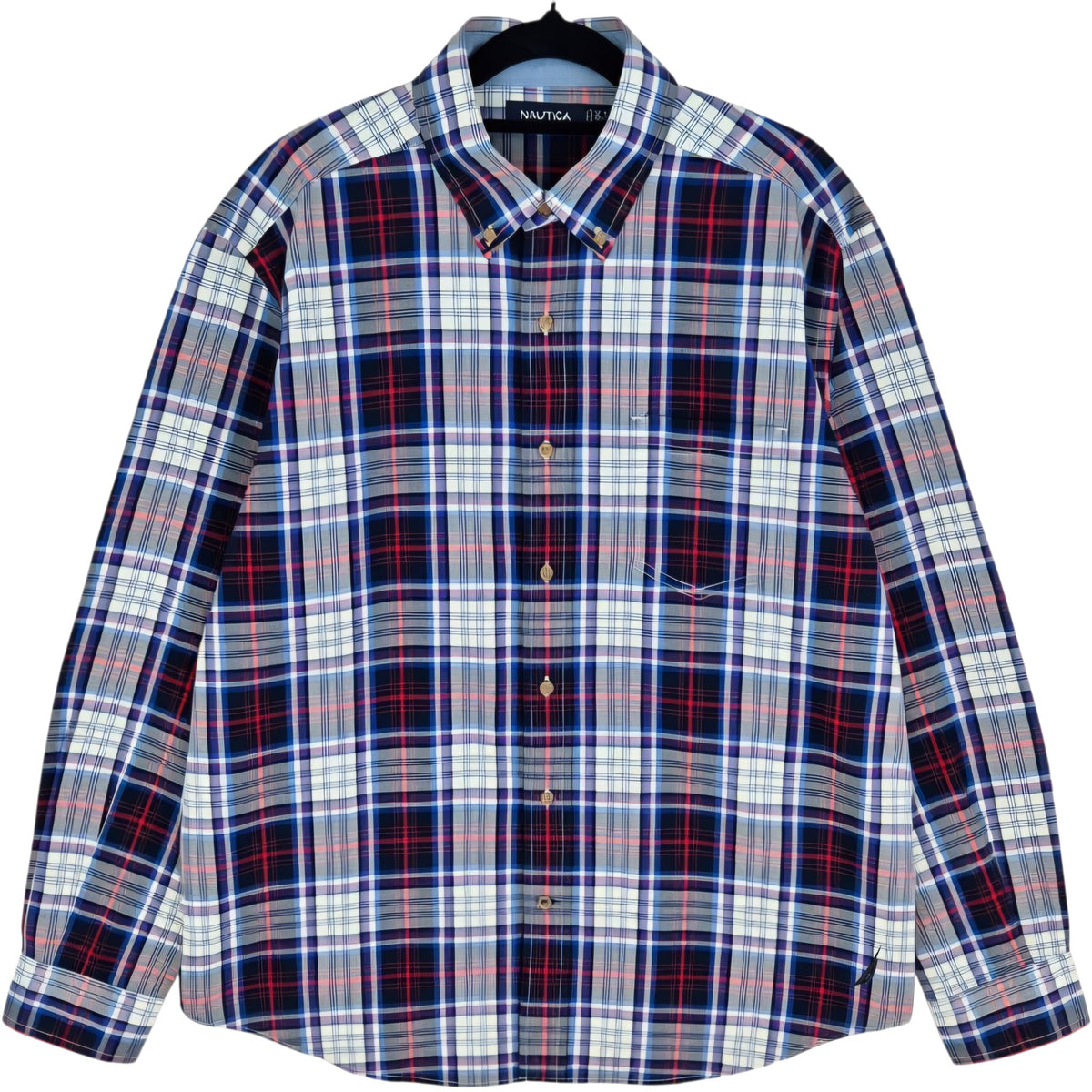 Nautica Blue & Red Checkered Dress Shirt Size L