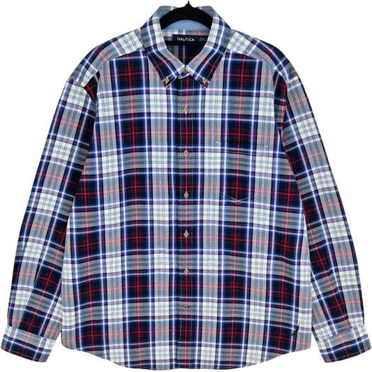 Nautica Blue & Red Checkered Dress Shirt Size L