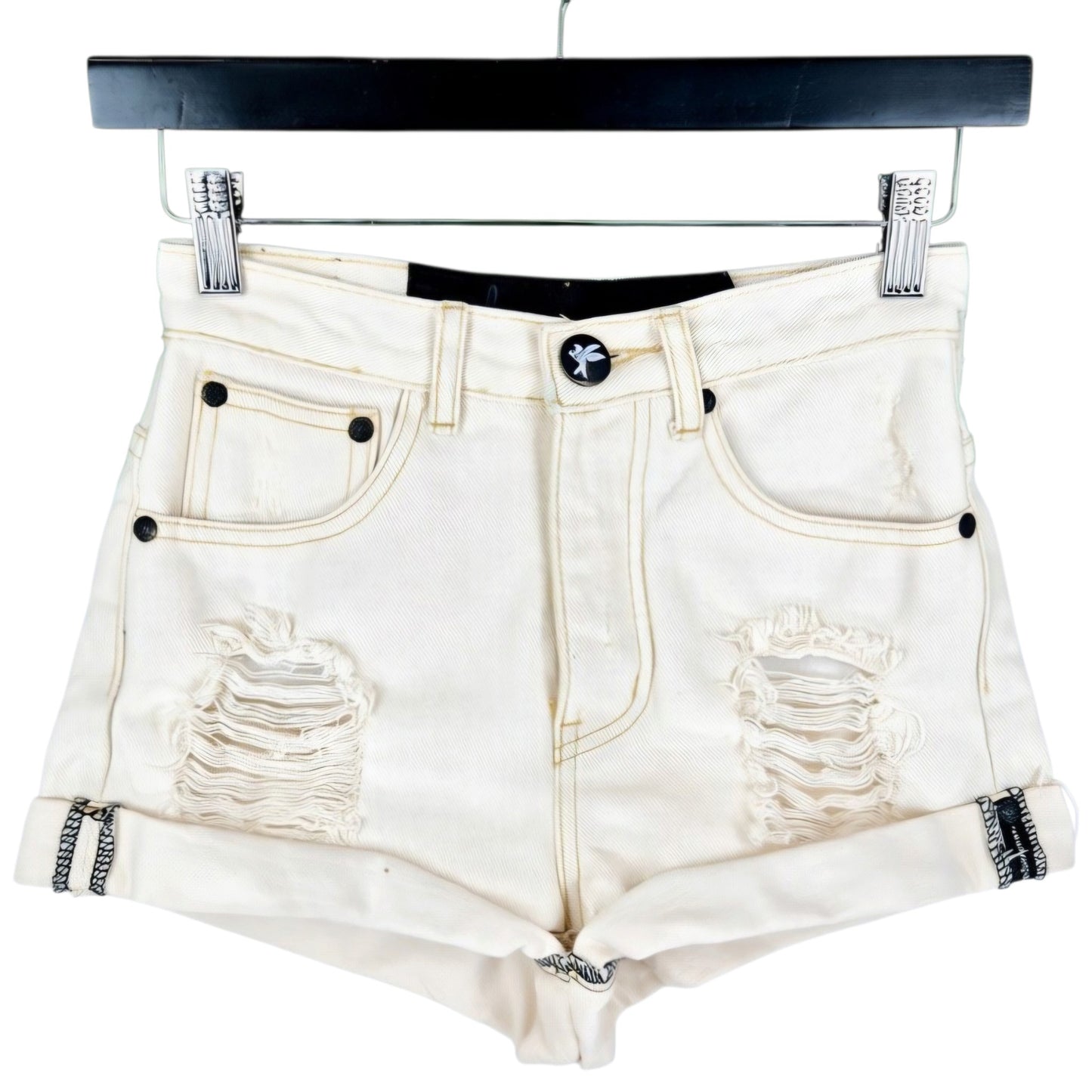 One Teaspoon Womens Cream Brown Denim Shorts W24