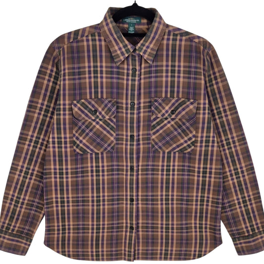 Ralph Lauren Green Label Womens Brown Checkered Button Shirt Size L
