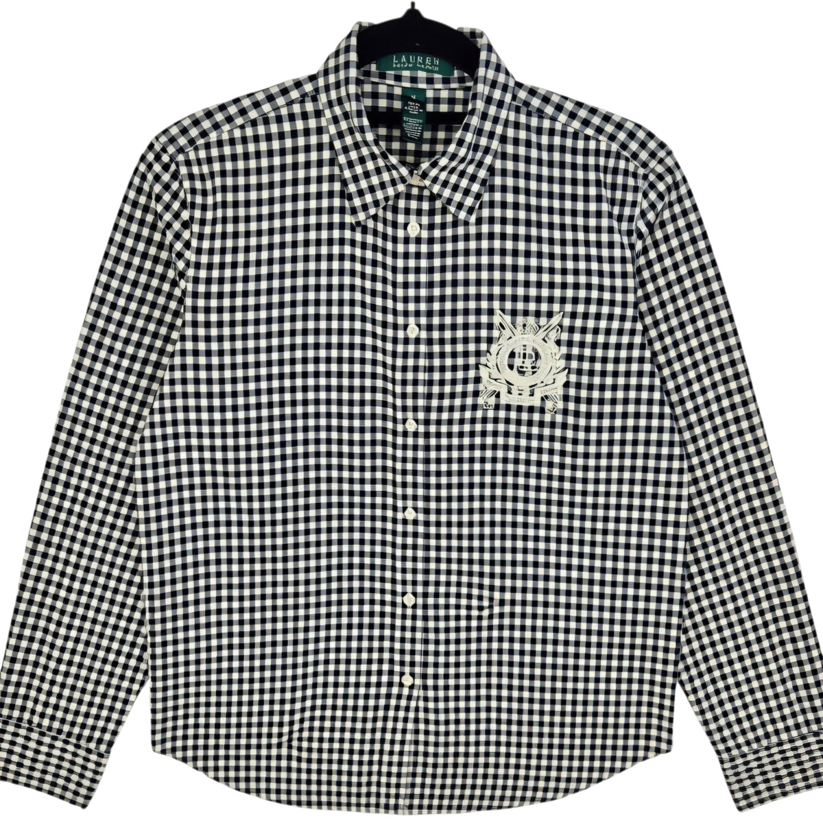 Vintage Ralph Lauren Green Label Womens Black & White Dress Shirt Size M