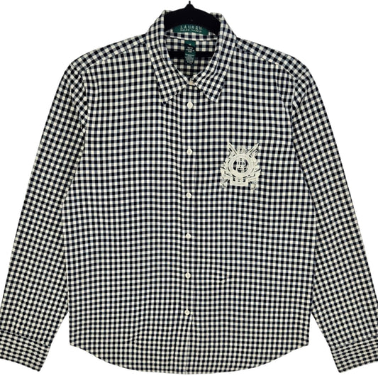 Vintage Ralph Lauren Green Label Womens Black & White Dress Shirt Size M