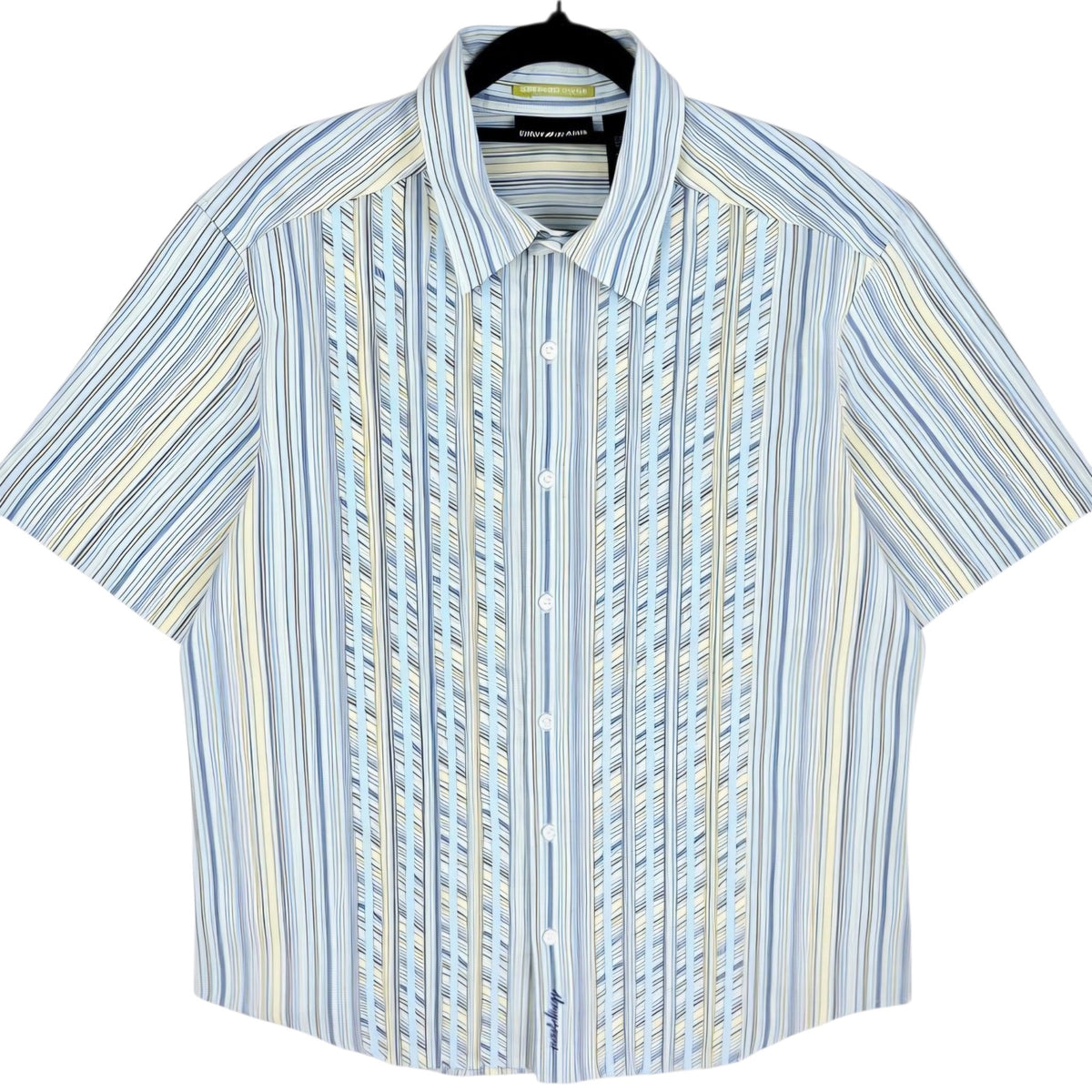DKNY Jeans Light Blue & Yellow Striped Short Sleeve Button Shirt Size L