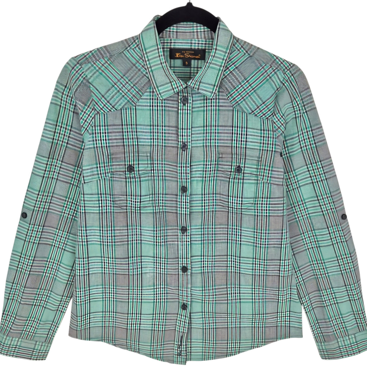 Ben Sherman Womens Green Checkered Dress Shirt Size S