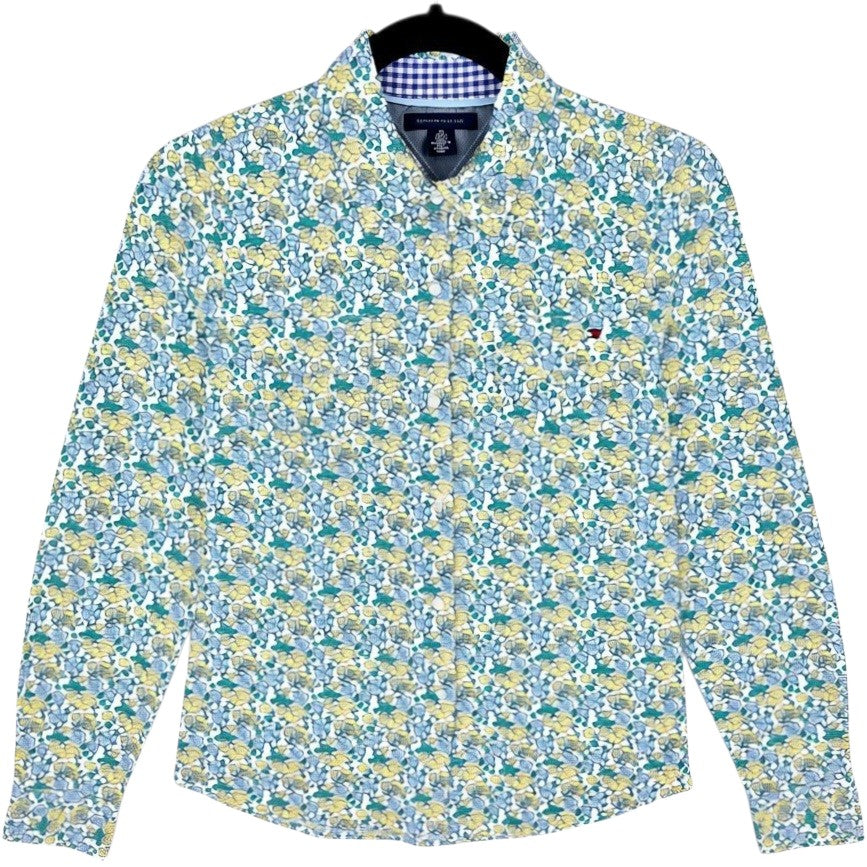 Tommy Hilfiger Womens Yellow & Green Floral Dress Shirt Size XS