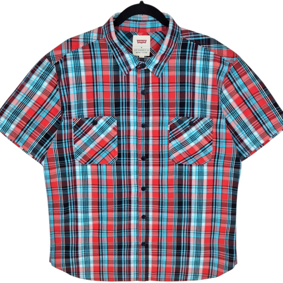 Levis Red & Blue Checkered Short Sleeve Button Shirt Size XL