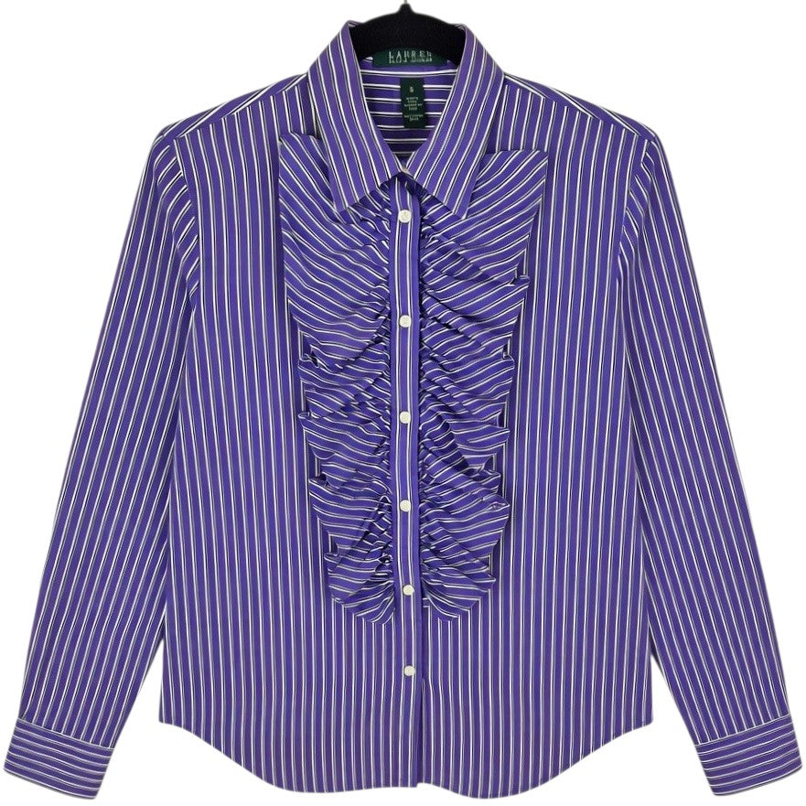Vintage Ralph Lauren Green Label Womens Purple Frilled Dress Shirt Size S