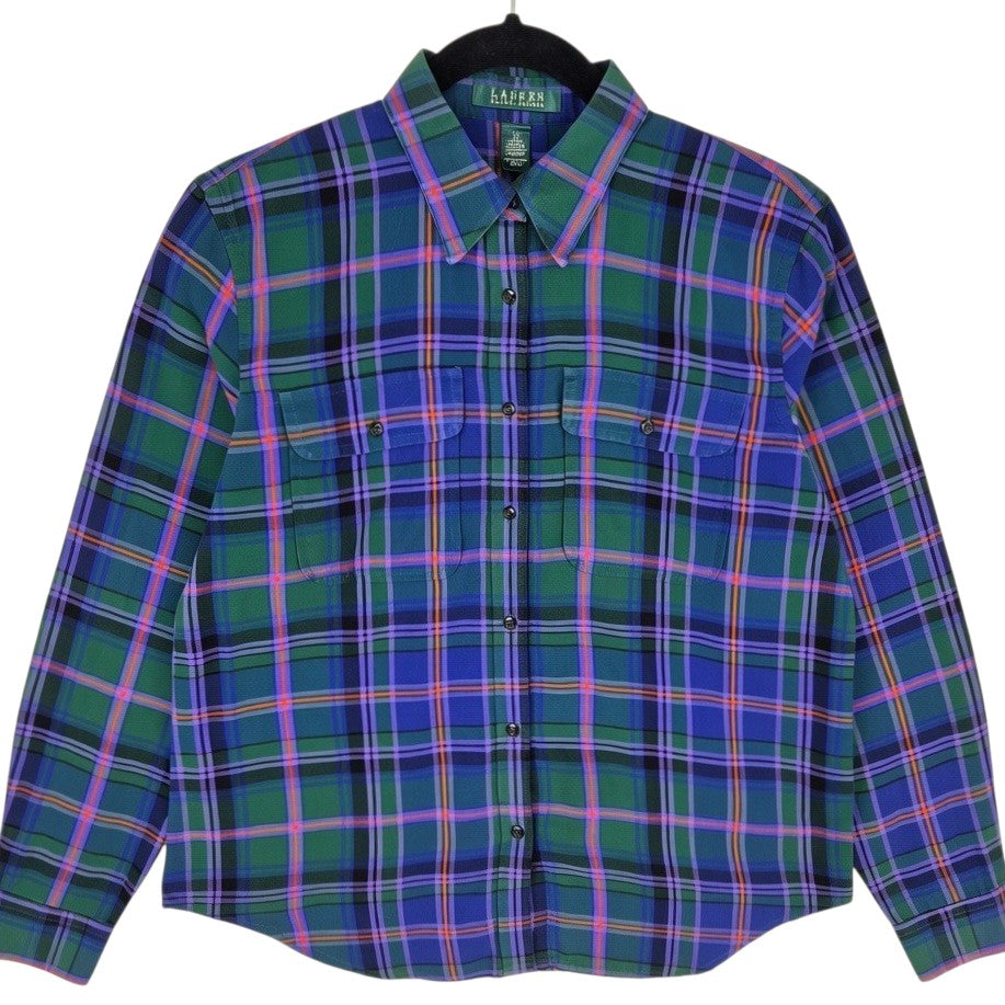 Vintage Ralph Lauren Green Label Womens Purple & Green Button Shirt Size M