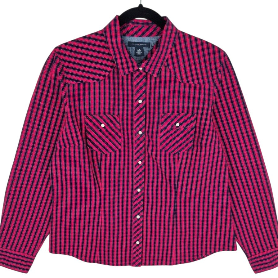 Tommy Hilfiger Womens Pink Checkered Button Shirt Size L