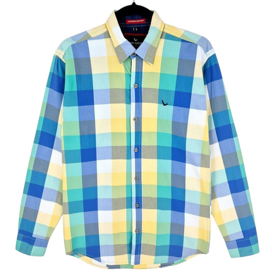 Grey Goose Vodka Green Blue & Yellow Slim Checkered Dress Shirt Size L