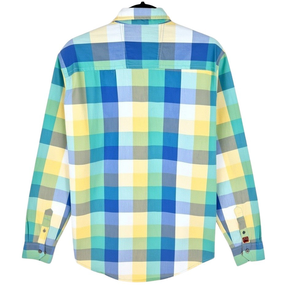 Grey Goose Vodka Green Blue & Yellow Slim Checkered Dress Shirt Size L