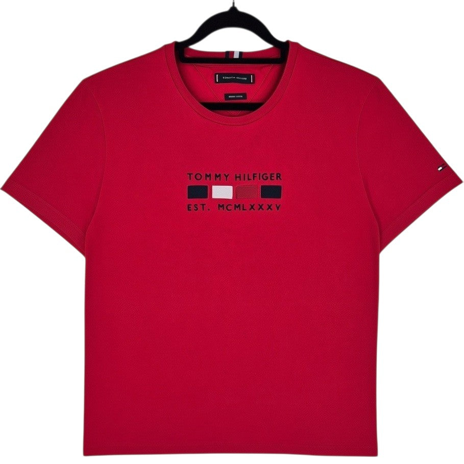 Tommy Hilfiger Red Embroidered Organic Cotton Tee Shirt Size L