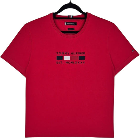 Tommy Hilfiger Red Embroidered Organic Cotton Tee Shirt Size L