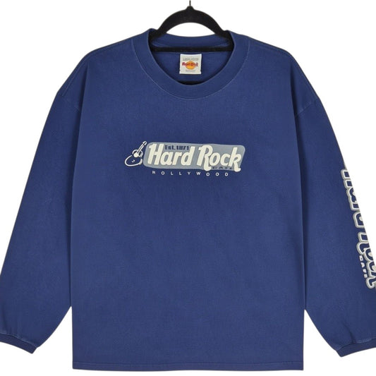 Vintage Hard Rock Cafe Hollywood 90's Dark Blue Long Sleeve Tee Shirt Size L
