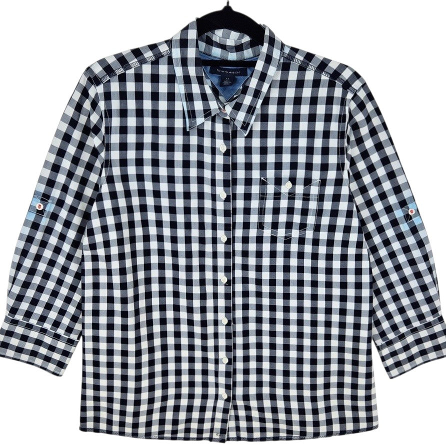 Tommy Hilfiger Womens Black & White Checkered Button Shirt Size M