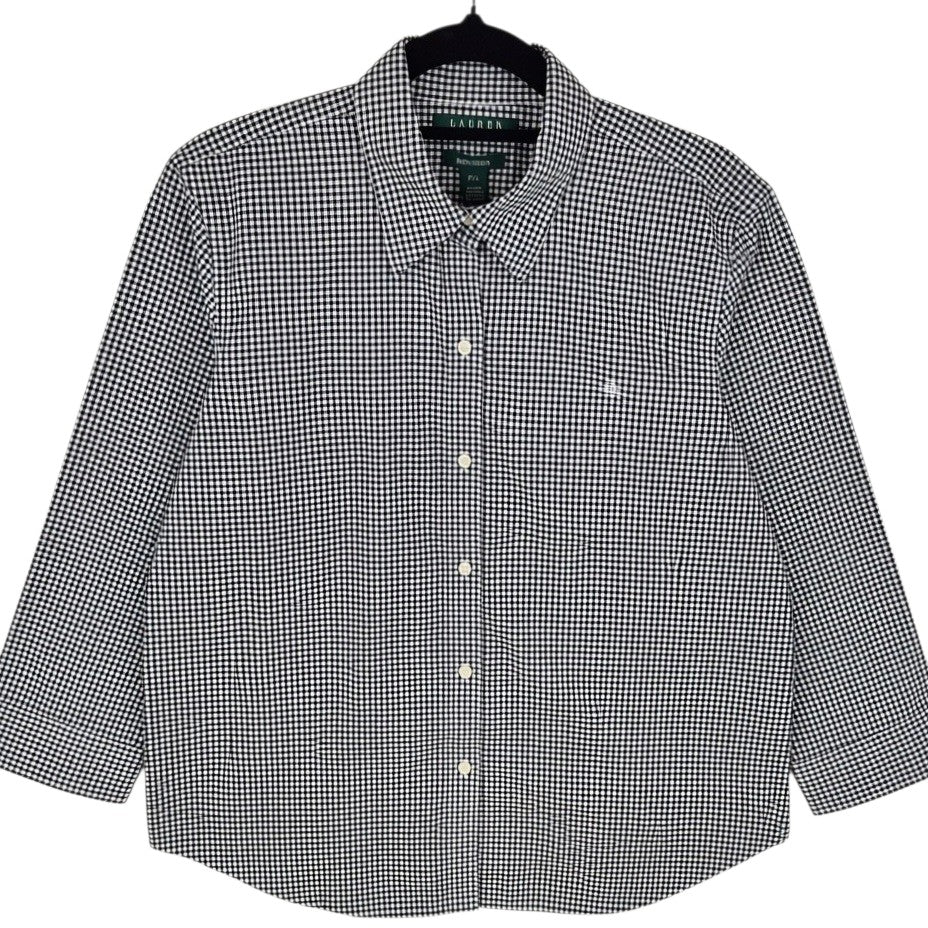 Vintage Ralph Lauren Green Label Womens Black Checkered Button Shirt Size L
