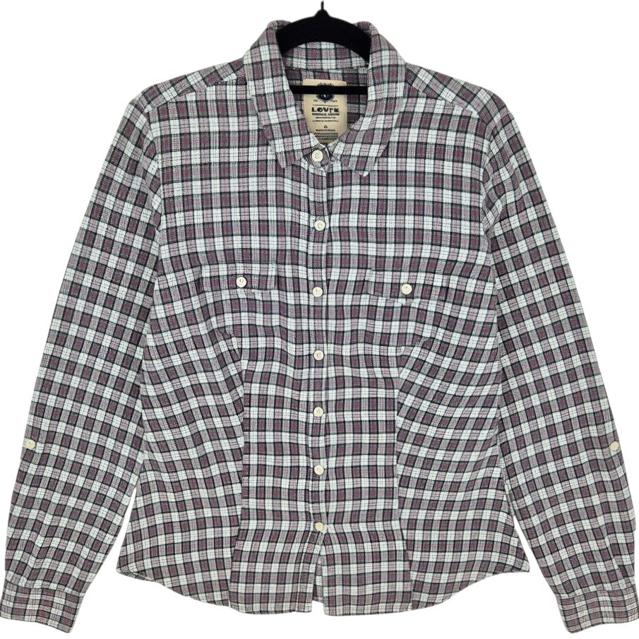 Levis Womens Grey Checkered Flannel Button Shirt Size M
