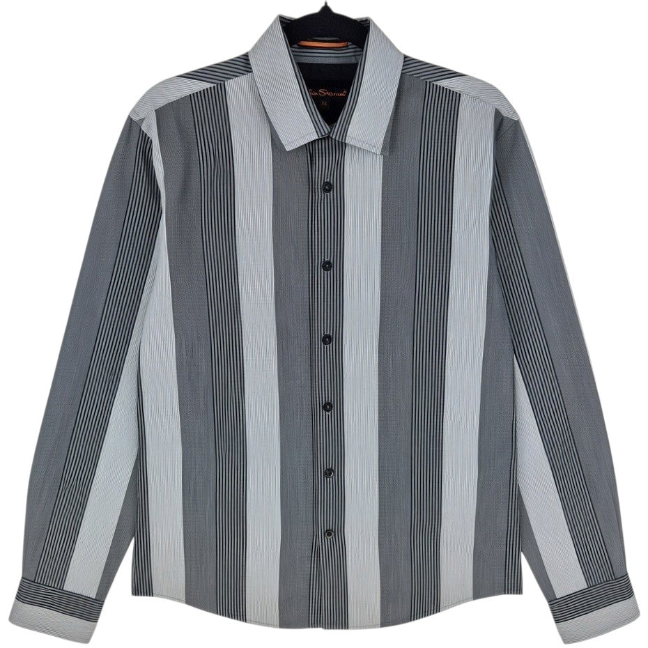 Ben Sherman Grey Striped Slim Dress Shirt Size M