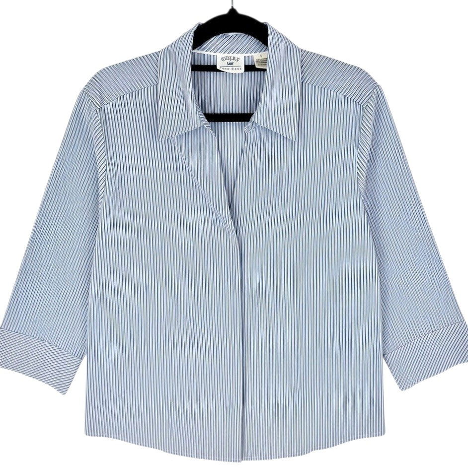 Lee Riders Womens Blue Striped Easy Care Button Shirt Size L