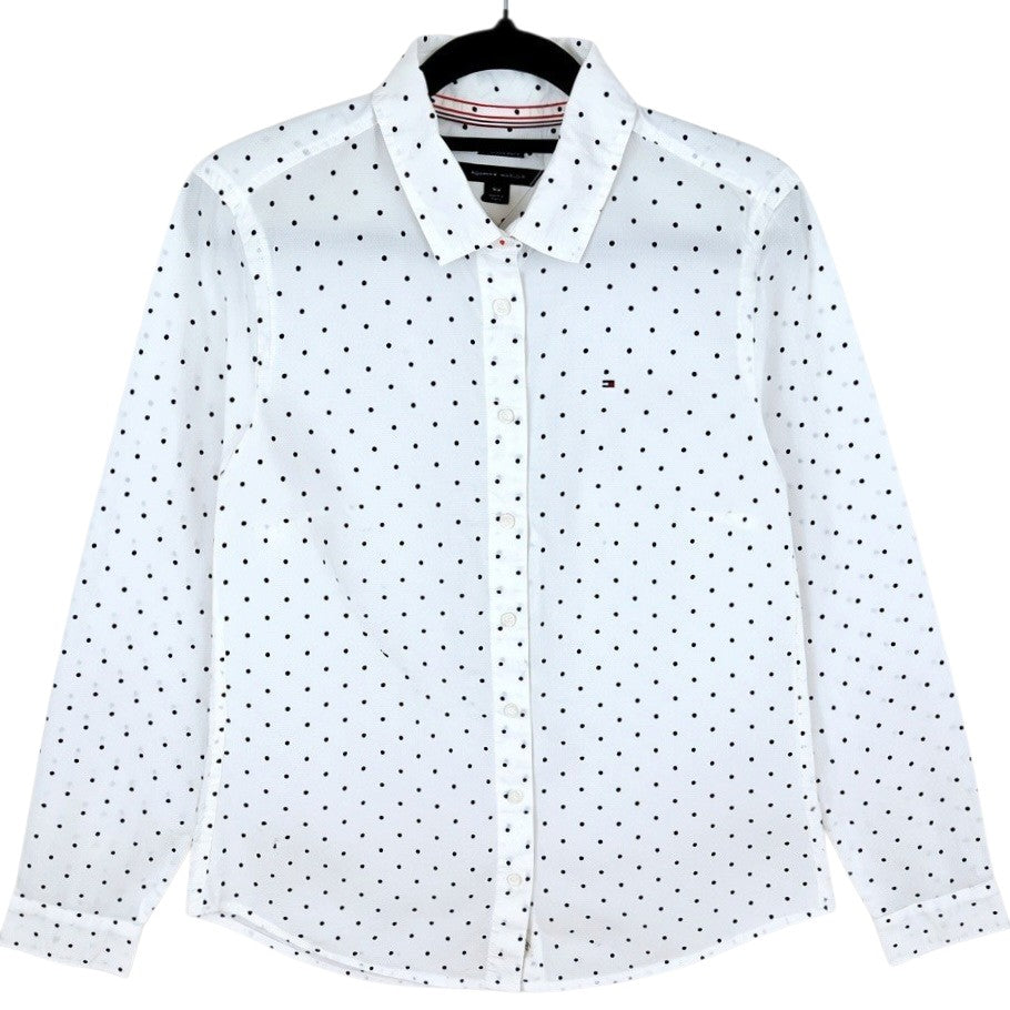 Tommy Hilfiger Womens White Spotted Dress Shirt Size S