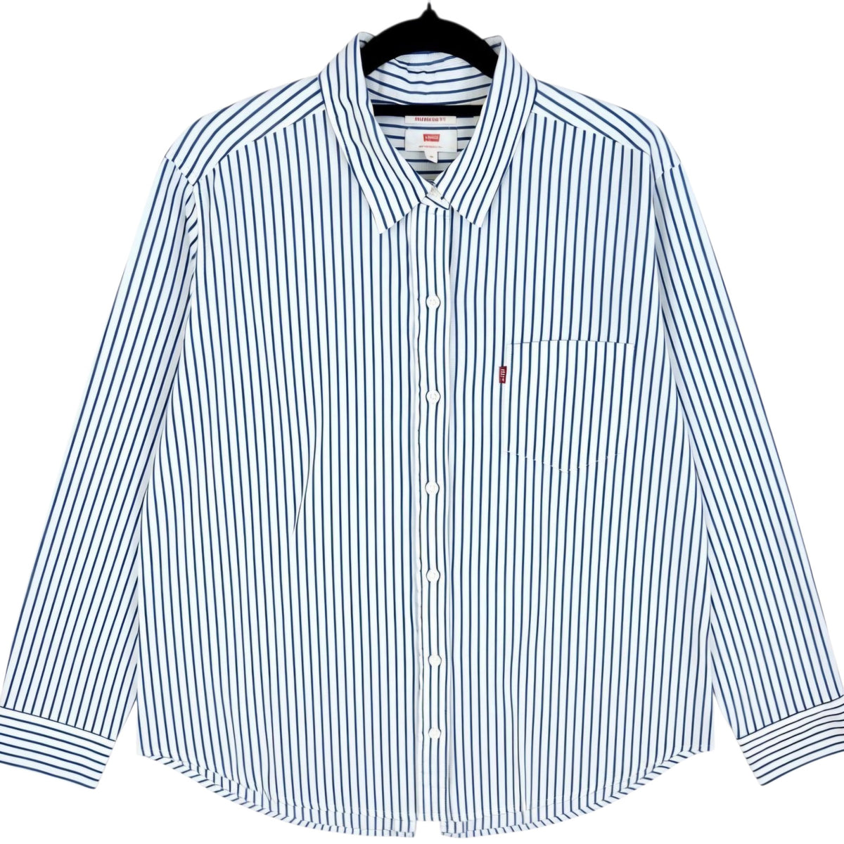 Levis Womens White & Blue Striped Boyfriend Fit Button Shirt Size M