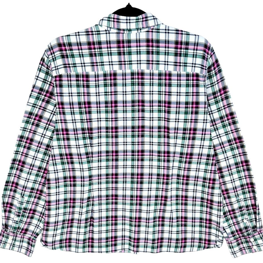 Tommy Hilfiger Womens White Green & Pink Checkered Dress Shirt Size XL