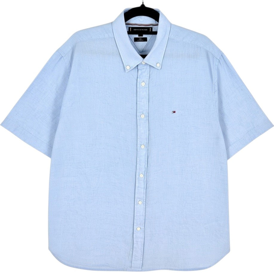 Tommy Hilfiger Light Blue Linen Short Sleeve Button Shirt Size XL