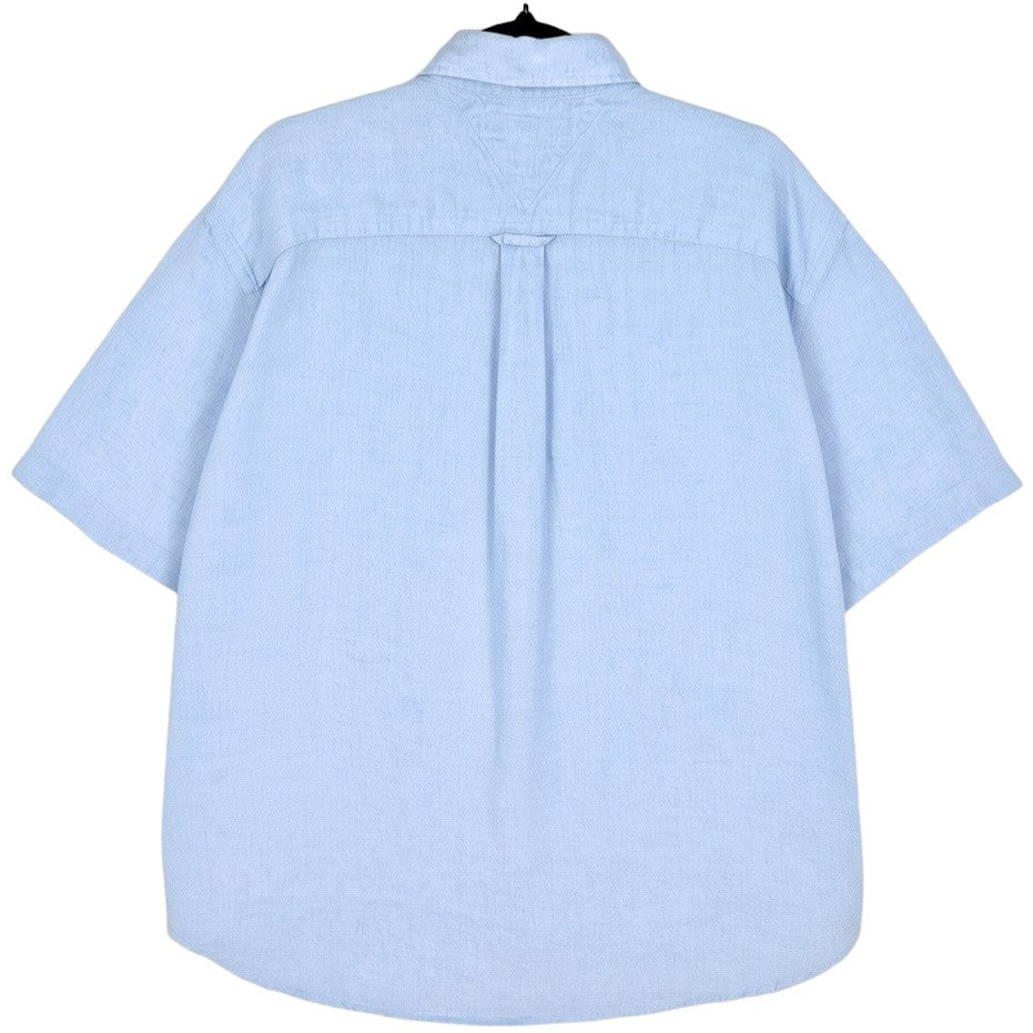 Tommy Hilfiger Light Blue Linen Short Sleeve Button Shirt Size XL