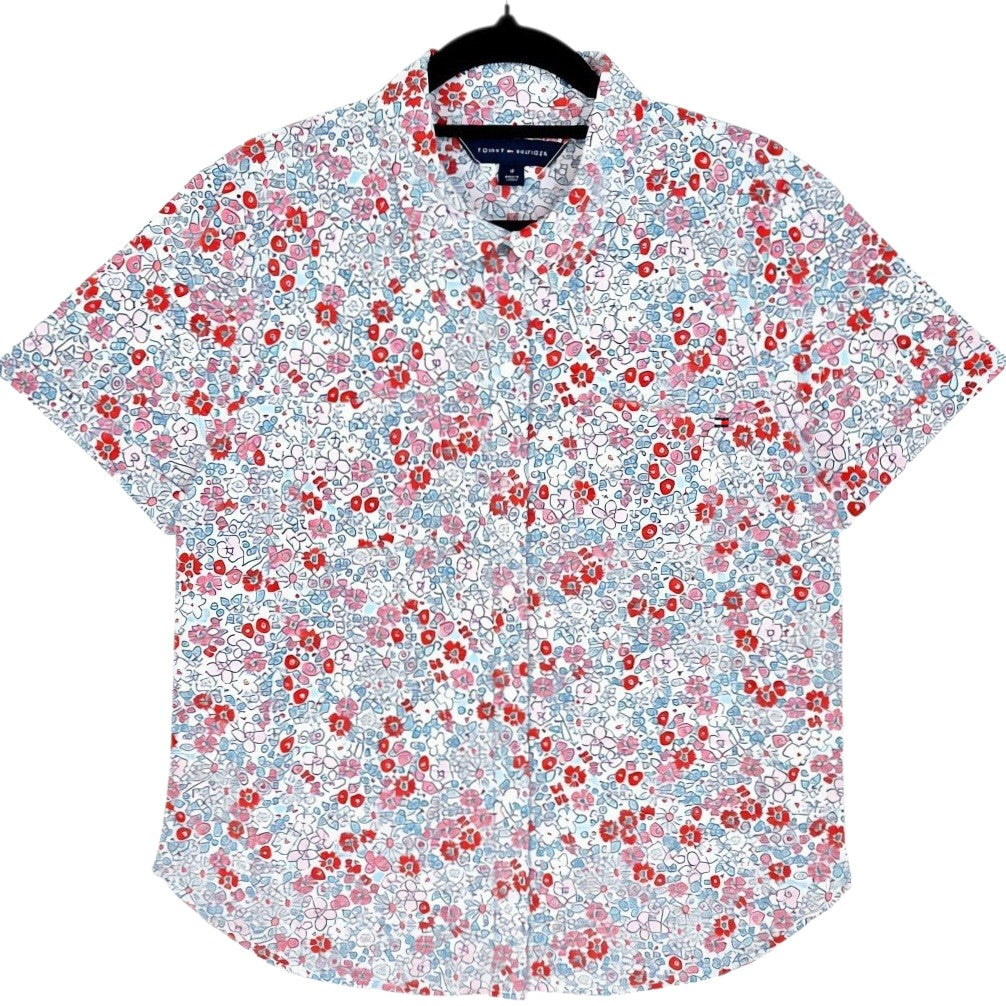Tommy Hilfiger Womens Floral Short Sleeve Button Shirt Size M