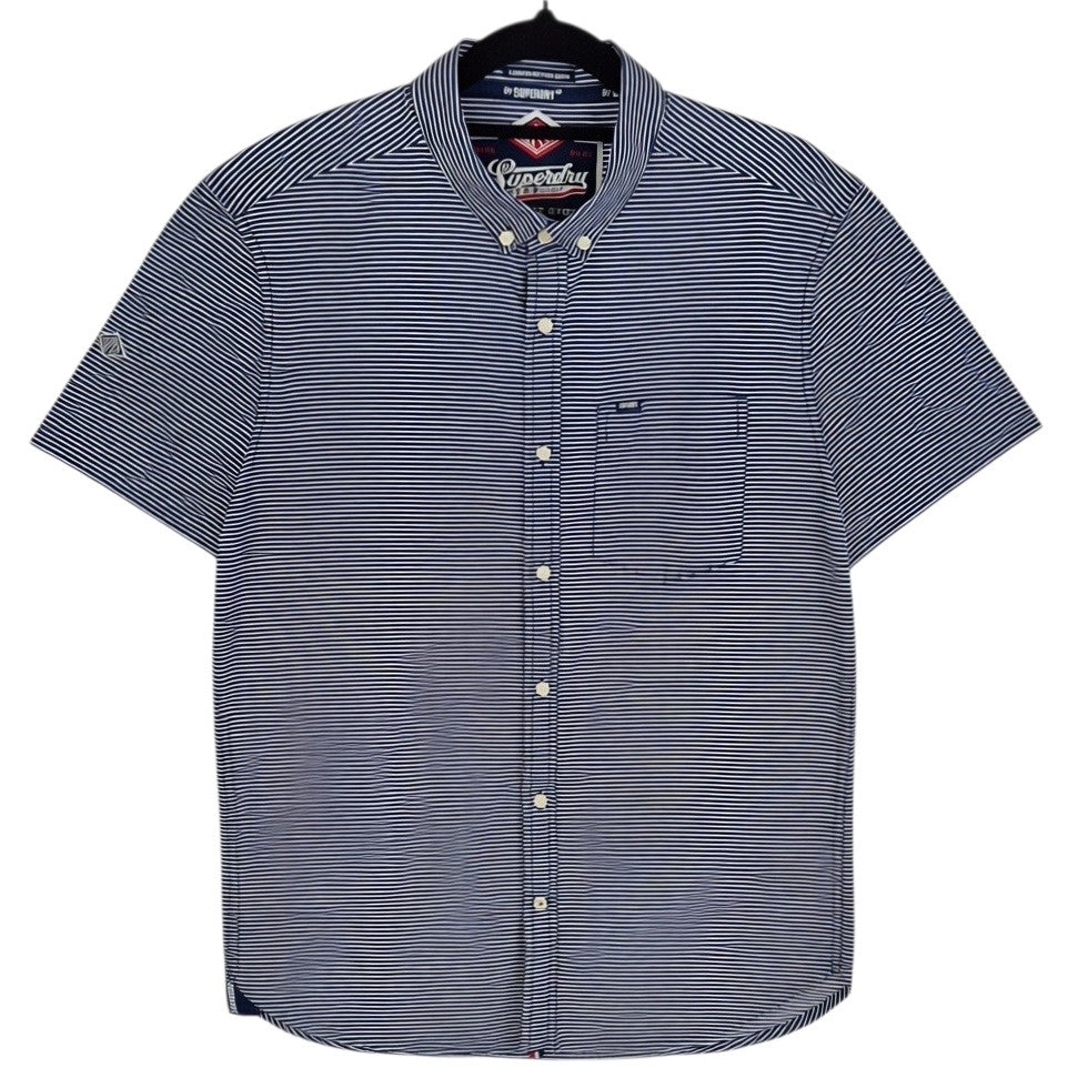 Superdry Blue Striped Short Sleeve Button Shirt Size M