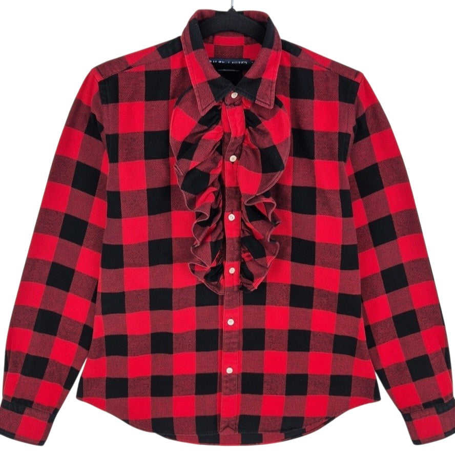 Vintage Ralph Lauren 90's Womens Red & Black Frilled Button Shirt Size S