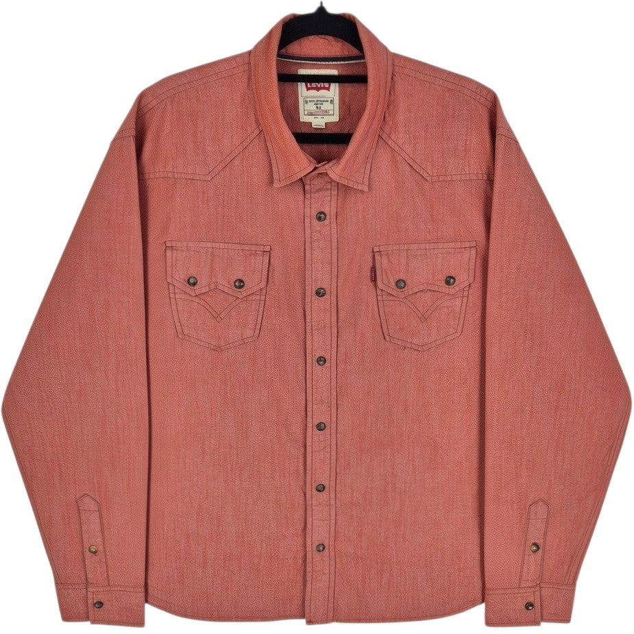 Levis Orange Cowboy Button Denim Shirt Size XL