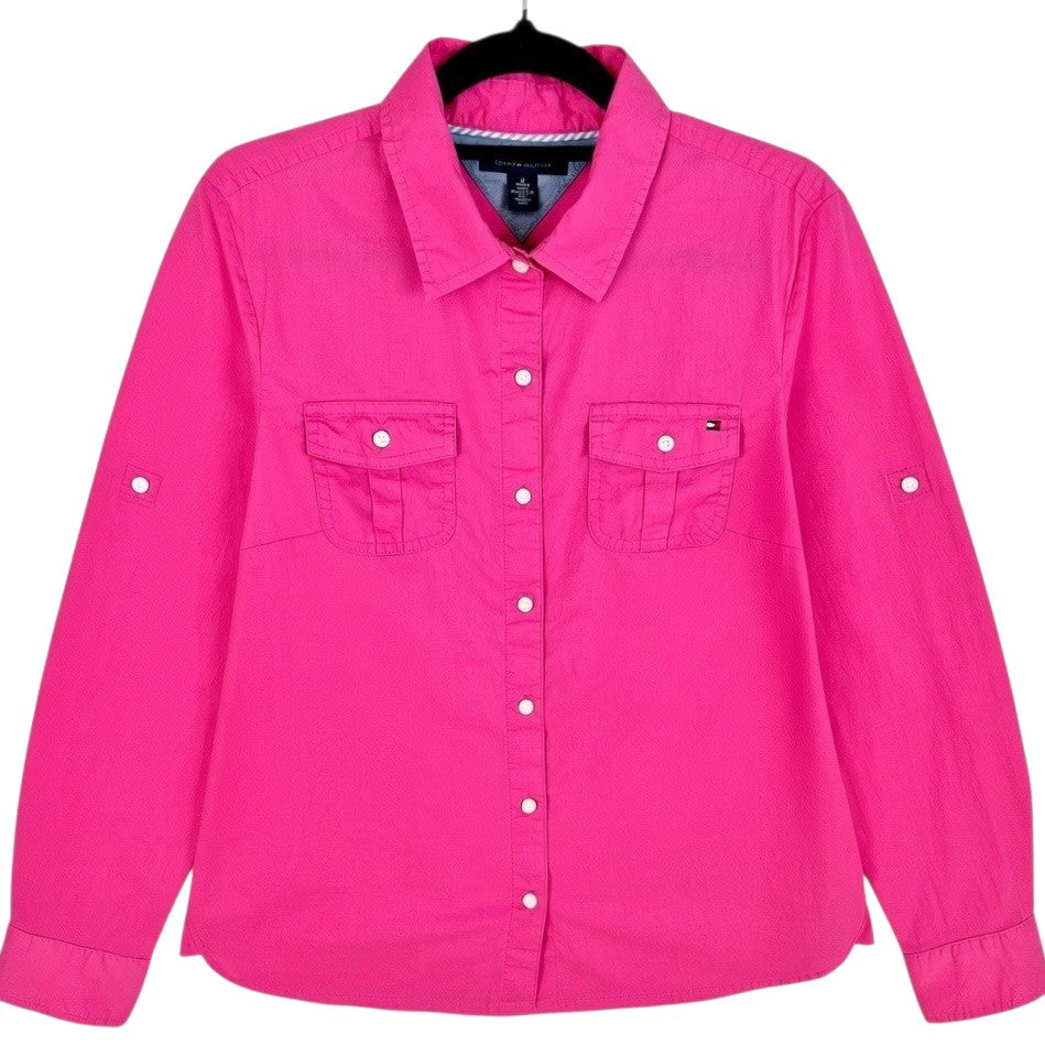 Tommy Hilfiger Womens Hot Pink Button Shirt Size M