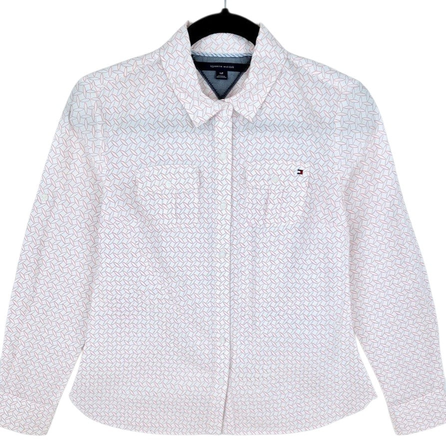 Tommy Hilfiger Womens White & Pink Button Shirt Size S