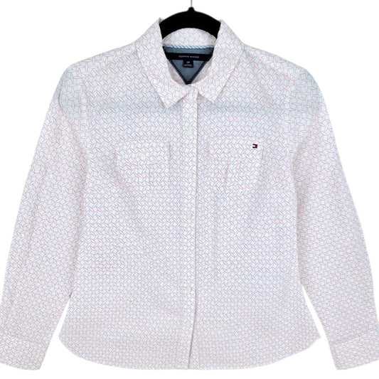 Tommy Hilfiger Womens White & Pink Button Shirt Size S