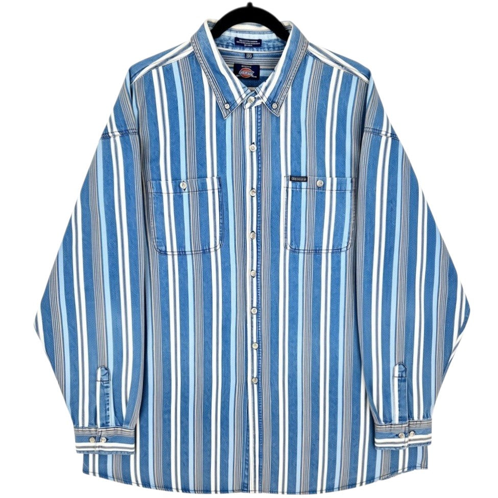 Vintage Dickies Blue Striped Denim Button Shirt Size 2XL