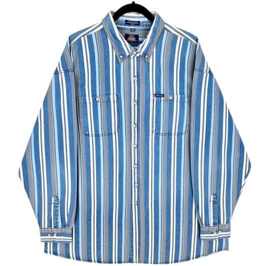Vintage Dickies Blue Striped Denim Button Shirt Size 2XL
