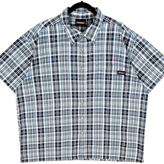 Vintage Dickies Grey & Blue Checkered Short Sleeve Button Shirt Size 2XL