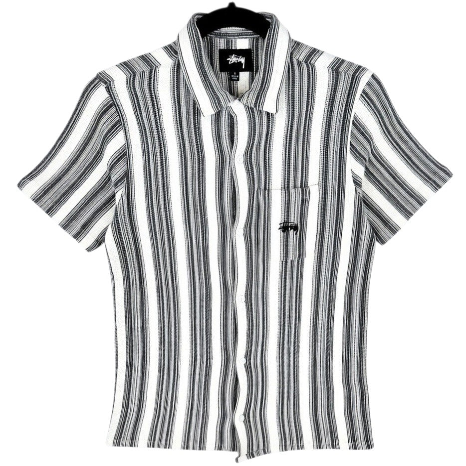 Stussy Black & White Striped Slim Short Sleeve Button Shirt Size S