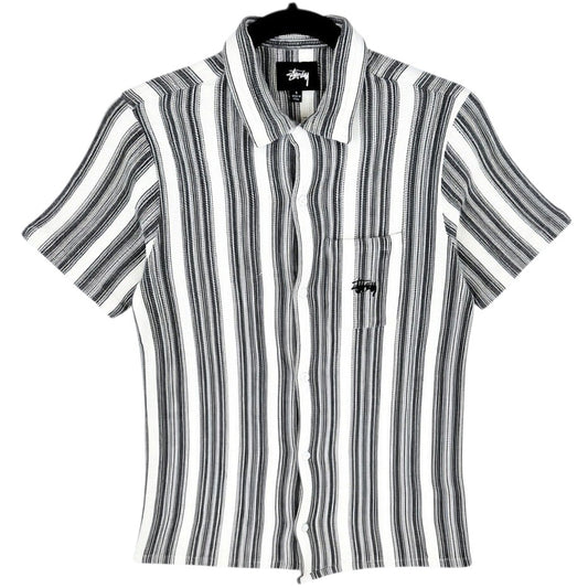 Stussy Black & White Striped Slim Short Sleeve Button Shirt Size S