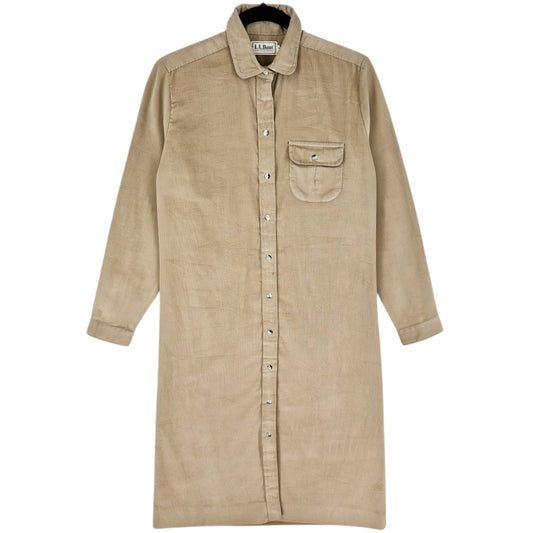 Vintage LL Bean 90's Womens Brown Corduroy Trench Button Shirt Size M