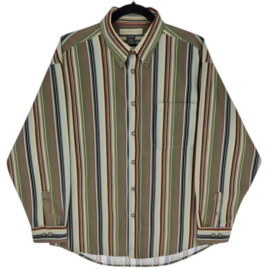 Naturalife Green Striped Corduroy Button Shirt Size L