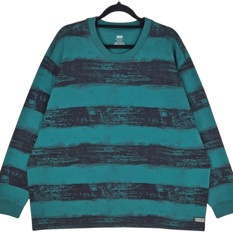 Levis Dark Green & Black Striped Relaxed Fit Long Sleeve Tee Shirt Size XL