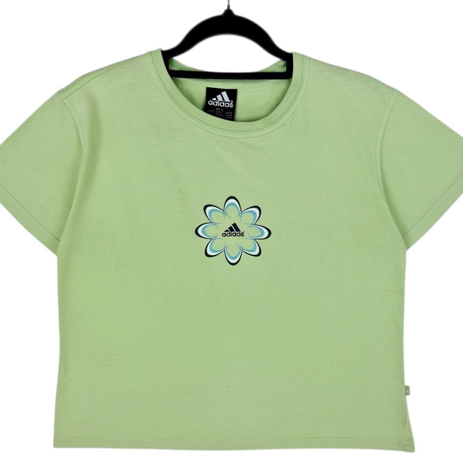 Vintage Adidas 90's Womens Green Crop Tee Shirt Size L