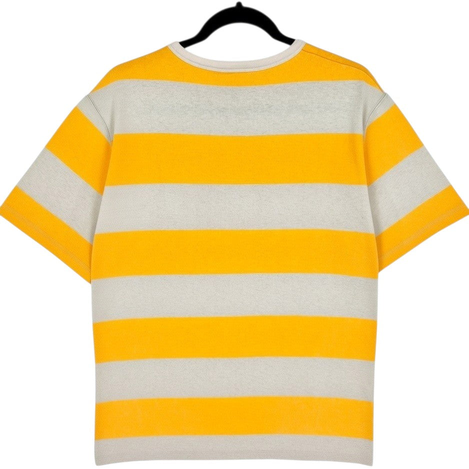 Champion Yellow & Brown Striped Embroidered Tee Shirt Size L