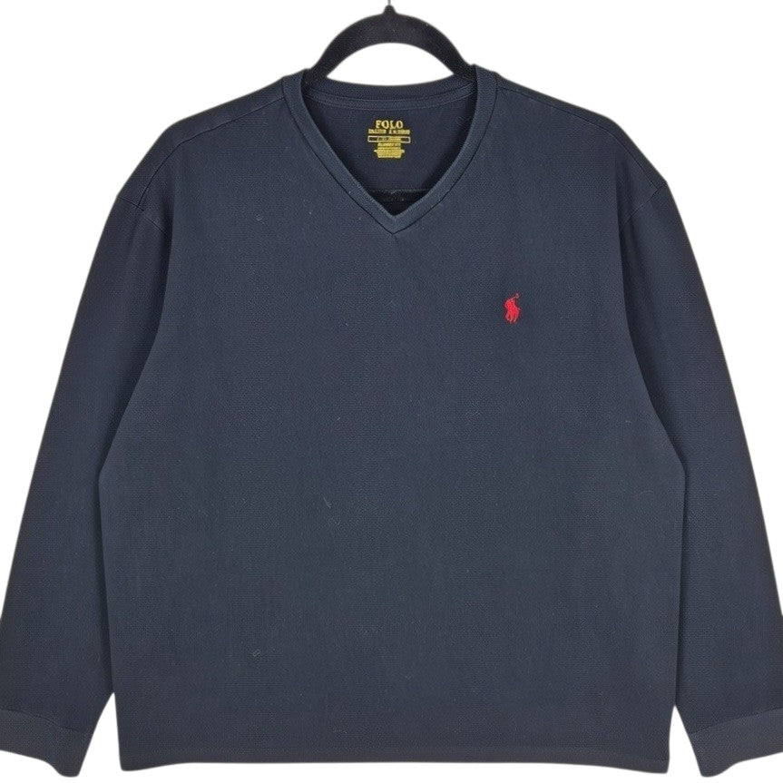 Polo Ralph Lauren Black Long Sleeve V Neck Tee Shirt Size L