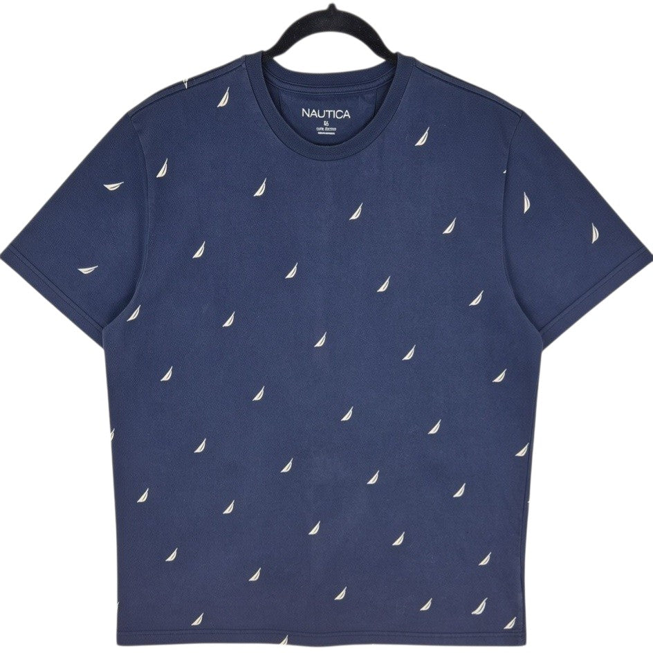 Nautica Dark Blue All Over Print Tee Shirt Size XL