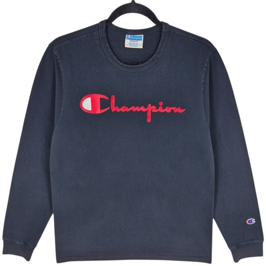 Vintage Champion Black Long Sleeve Chest Script Tee Shirt Size M