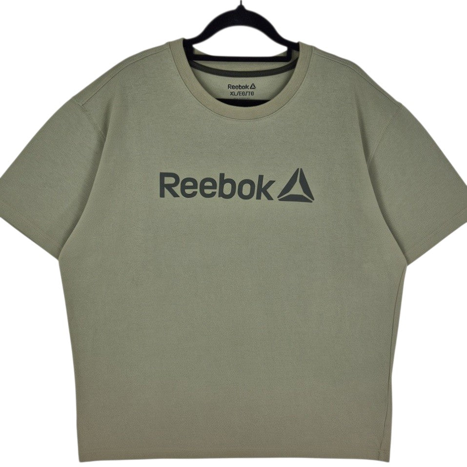 Reebok Khaki Green Chest Script Tee Shirt Size XL